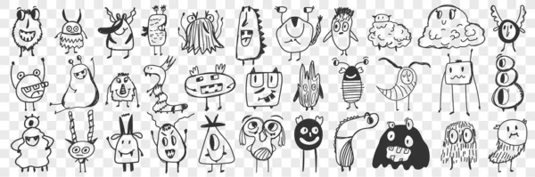 Scary cartoon characters hand drawn doodle set — Stock Vector