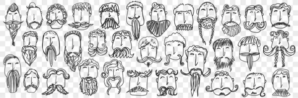 Barba e baffi disegnati a mano doodle set — Vettoriale Stock