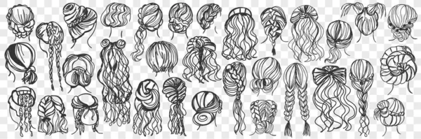 Γυναικεία hairstyle χειροποίητα doodle set — Διανυσματικό Αρχείο