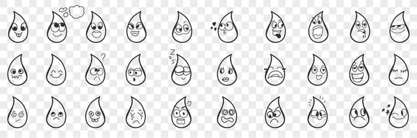 Wassertropfen Emoji-Doodle-Set — Stockvektor