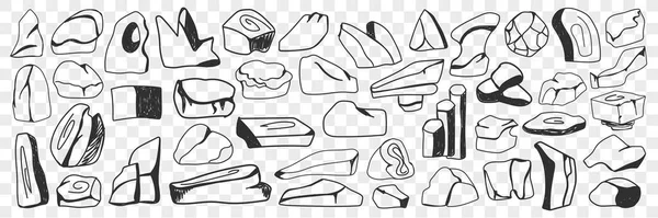 Diverse stenen en ingots doodle set — Stockvector