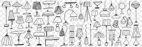 Lampy i lampy podłogowe zestaw bazgrołów — Wektor stockowy
