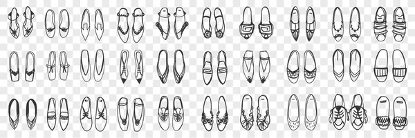 Pares de zapatos femeninos doodle set — Archivo Imágenes Vectoriales