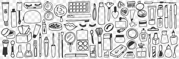 Gör upp verktyg och kosmetika doodle se — Stock vektor