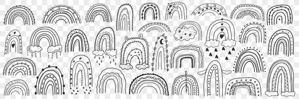 Varios arco iris siluetas doodle conjunto — Archivo Imágenes Vectoriales
