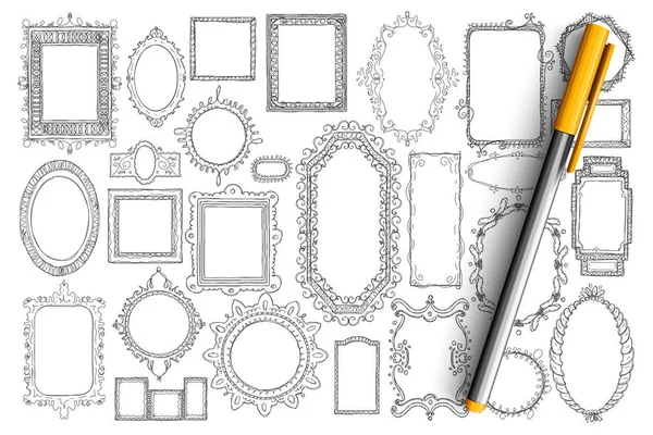 Mirrors and frames doodle set — Stock Vector