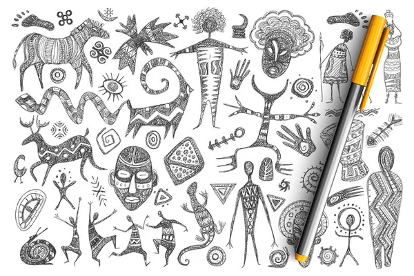 Набор каракулей для древнеафриканских символов — стоковый вектор