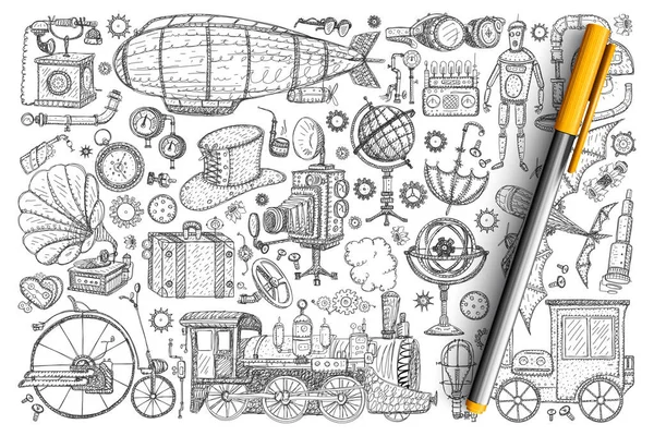 Retro vintage innovaciones doodle set — Vector de stock