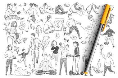 Healthy family lifestyle doodle set clipart