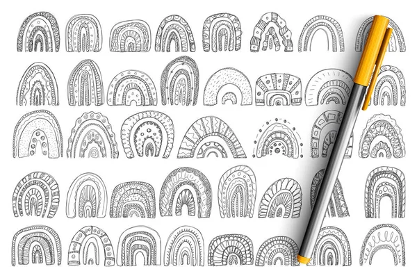 Arcos y arcos iris formas doodle conjunto — Archivo Imágenes Vectoriales