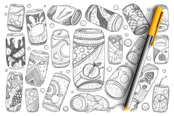 Frascos con bebidas doodle set — Vector de stock