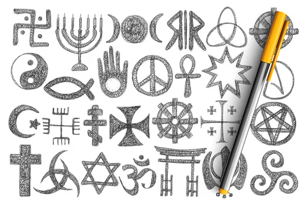Various religious symbols doodle set