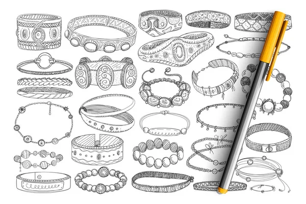 Bracelets et boules ensemble doodle — Image vectorielle
