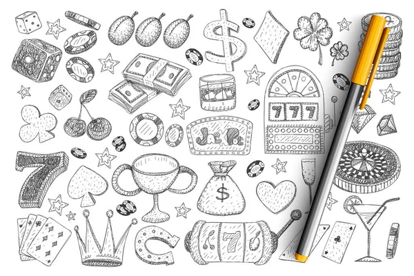 Juego de accesorios y herramientas de juego doodle — Vector de stock