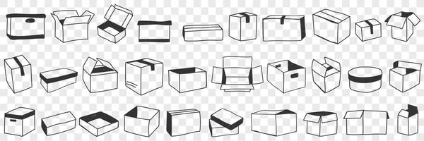Открытые и закрытые коробки каракули — стоковый вектор