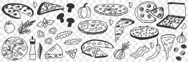 披萨涂鸦套装的配料 — 图库矢量图片