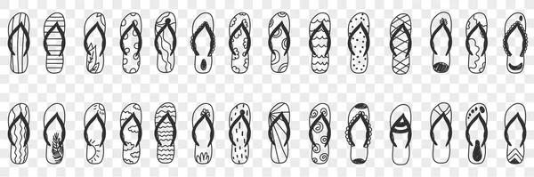 Slippers persoonlijk schoeisel doodle set — Stockvector