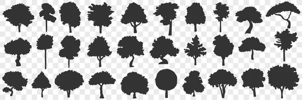 Silhouetten van bomen doodle set — Stockvector