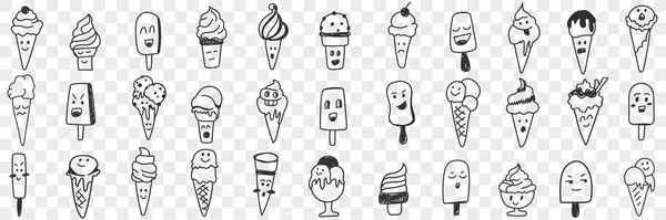 Sweet ice cream shapes doodle set — Stock Vector