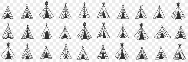 Amerikanische ethnische Wigwam Doodle-Set — Stockvektor