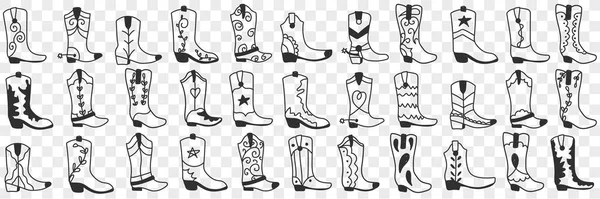 Varios botas de vaquero doodle conjunto — Archivo Imágenes Vectoriales