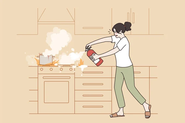 Prevenção de fogo de cozinha e conceito de chama — Vetor de Stock