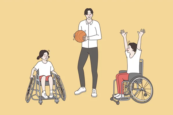 Mode de vie actif heureux des enfants handicapés concept — Image vectorielle