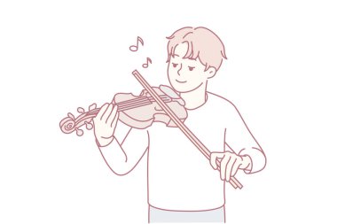 Yoğun pratik yapan genç kemancı, kendini müzikal ustalığına adamış genç yaylı çalgıcı, yoğun konsantrasyonu ile etkileyici klasik performans sunan genç enstrüman sanatçısı