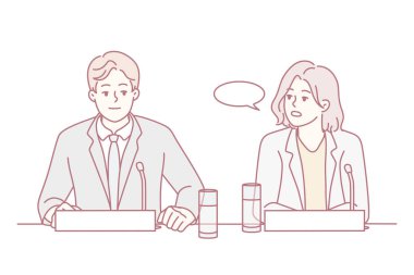 İş toplantısı tartışması, mülakat sırasında iş birliği yapan şirket ekibi, resmi görüşme yapan profesyoneller, kurumsal çevrede iki profesyonel arasında görüşme.