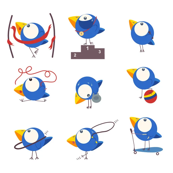 Set of smiley birds — Stock Vector