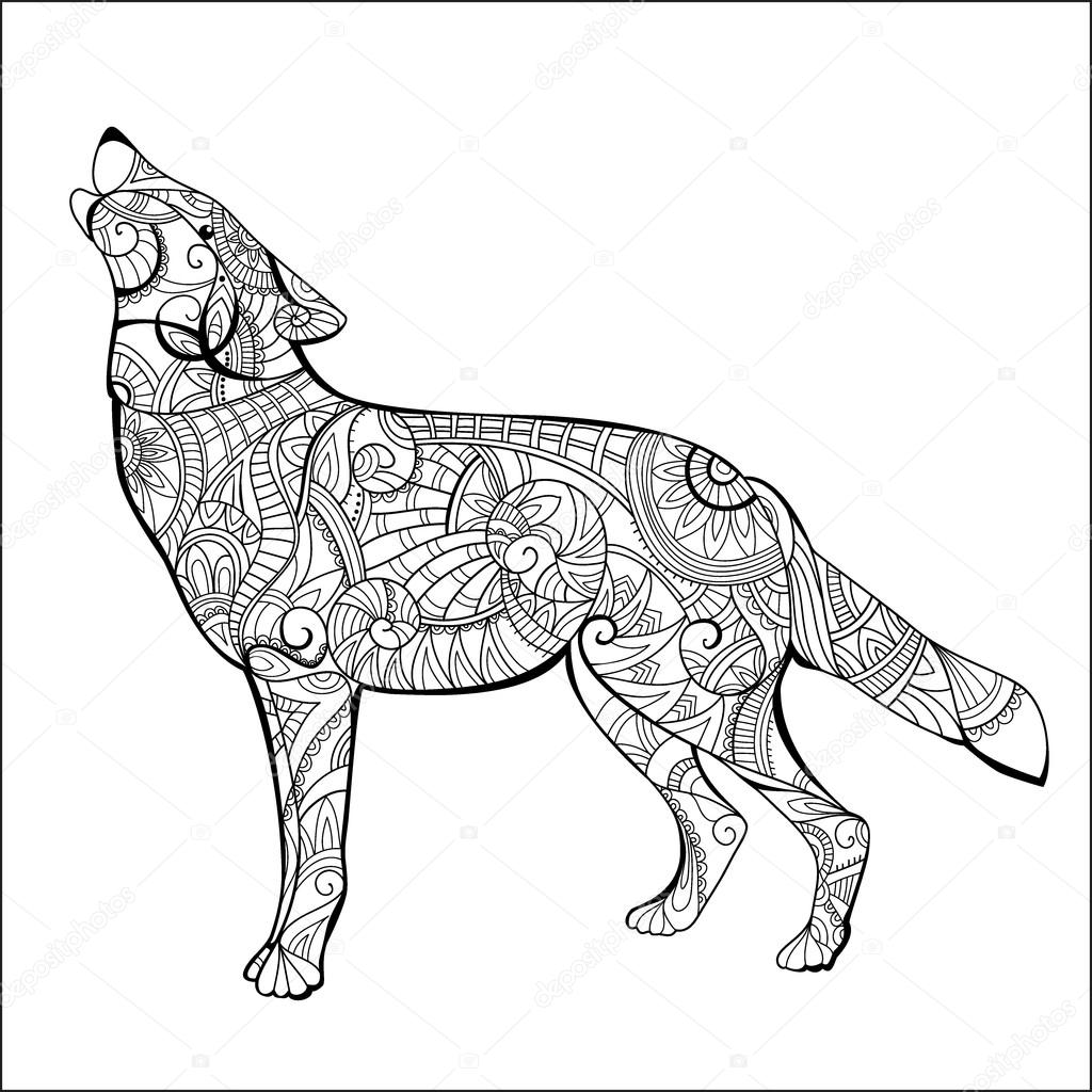 Hand-drawn wolf side view
