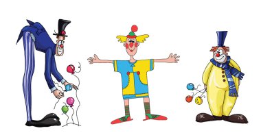 Set of cheerful and colorful clowns clipart