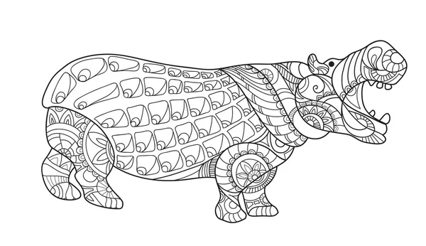 Zentangle hippopotamus for coloring book — Stock Vector