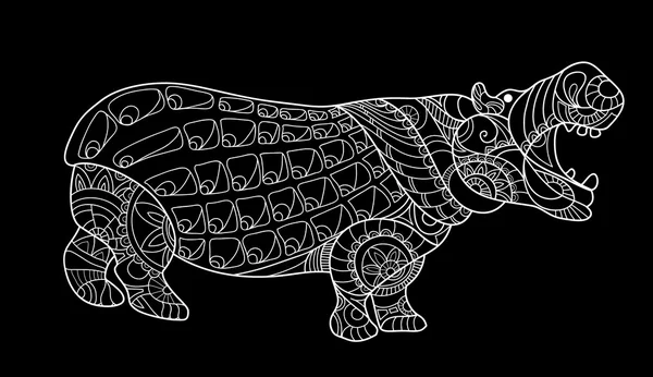 Zentangle hippopotamus for coloring book — Stock Vector