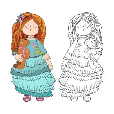 Ayı ile elbiseli küçük kız