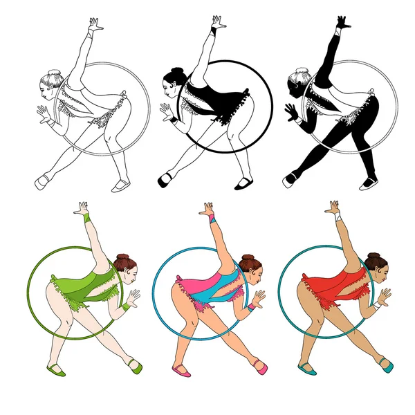 Uppsättning av gymnaster med bågen — Stock vektor