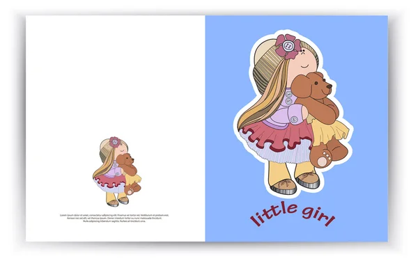 Card with  small girl with bear. — Stock Vector