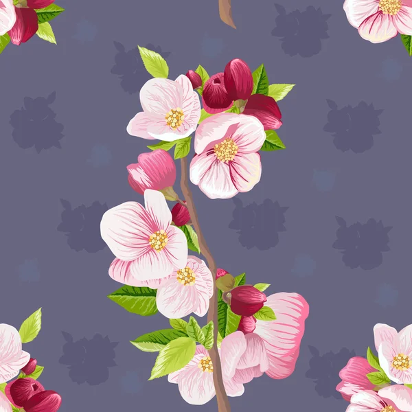 Patrón con flores de manzanos — Vector de stock