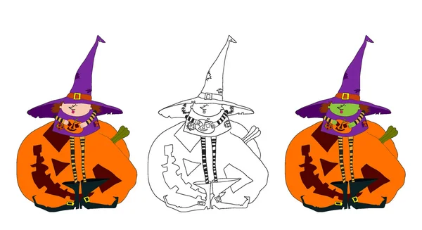 Hermosas brujas con calabazas — Vector de stock