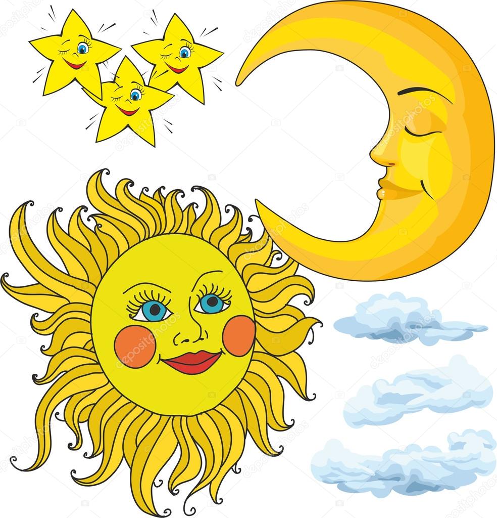 Sun And The Moon Clouds Stars — Stock Vector © Son 53571369