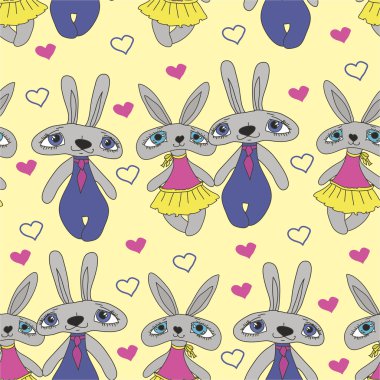 bunnies ve kalpleri ile desen.