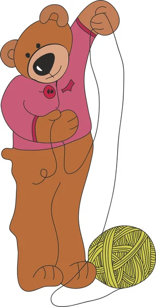 Ours en peluche avec une boule de fil . — Image vectorielle
