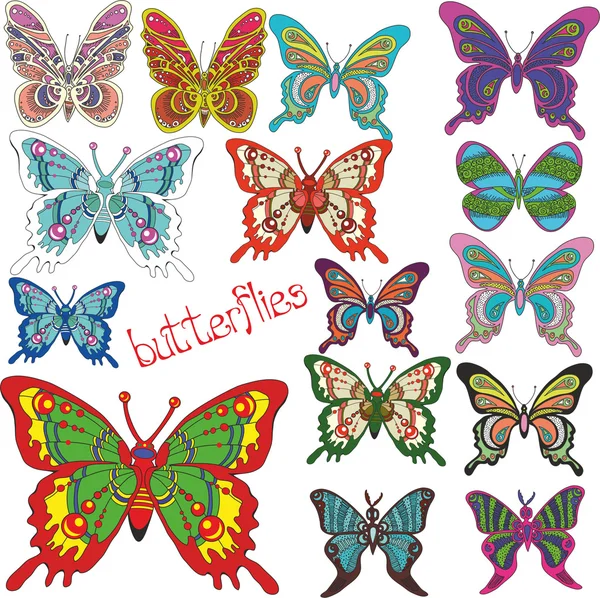 Set van gekleurde vlinders — Stockvector