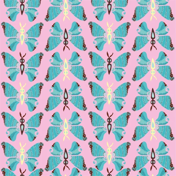 Butterflies pattern on a pink background — Stock Vector