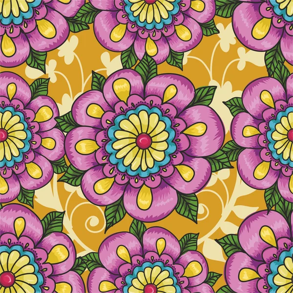 Motif floral sur fond jaune — Image vectorielle