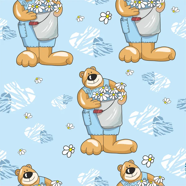 熊和雏菊的模式 — 图库矢量图片