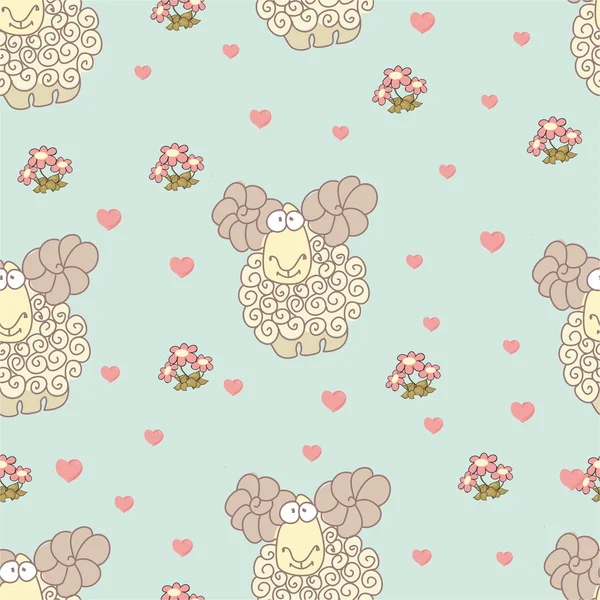 Pattern with sheep and hearts — Stock Vector