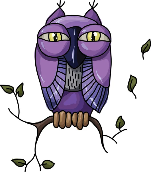 Cartoon owl on a branch — Stock Vector