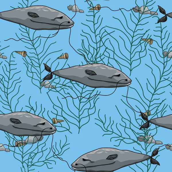 Desen balık yayın balığı ile — Stok Vektör