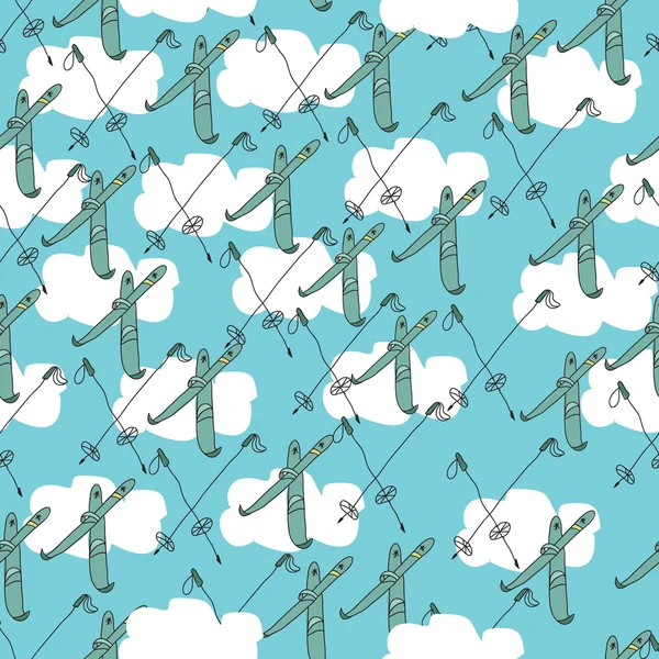 Motif avec ski et nuages — Image vectorielle